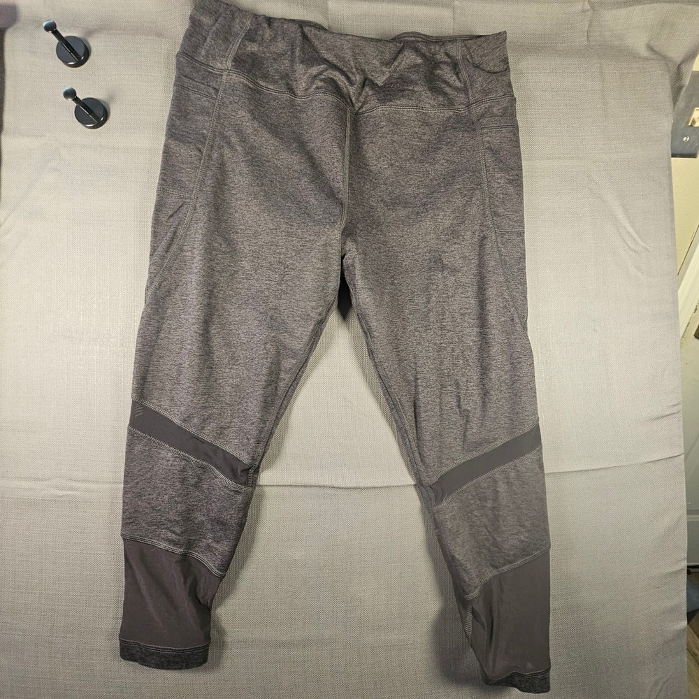Avia Womens XL Gray Heathered Mesh Panel High Rise Activewear Leggings Pocket